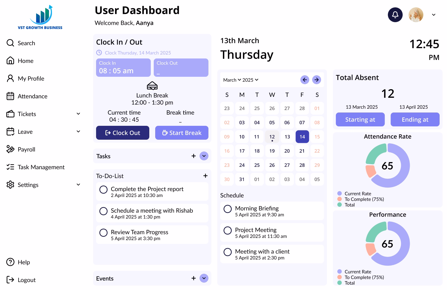 HR Management Dashboard UI Screenshot
